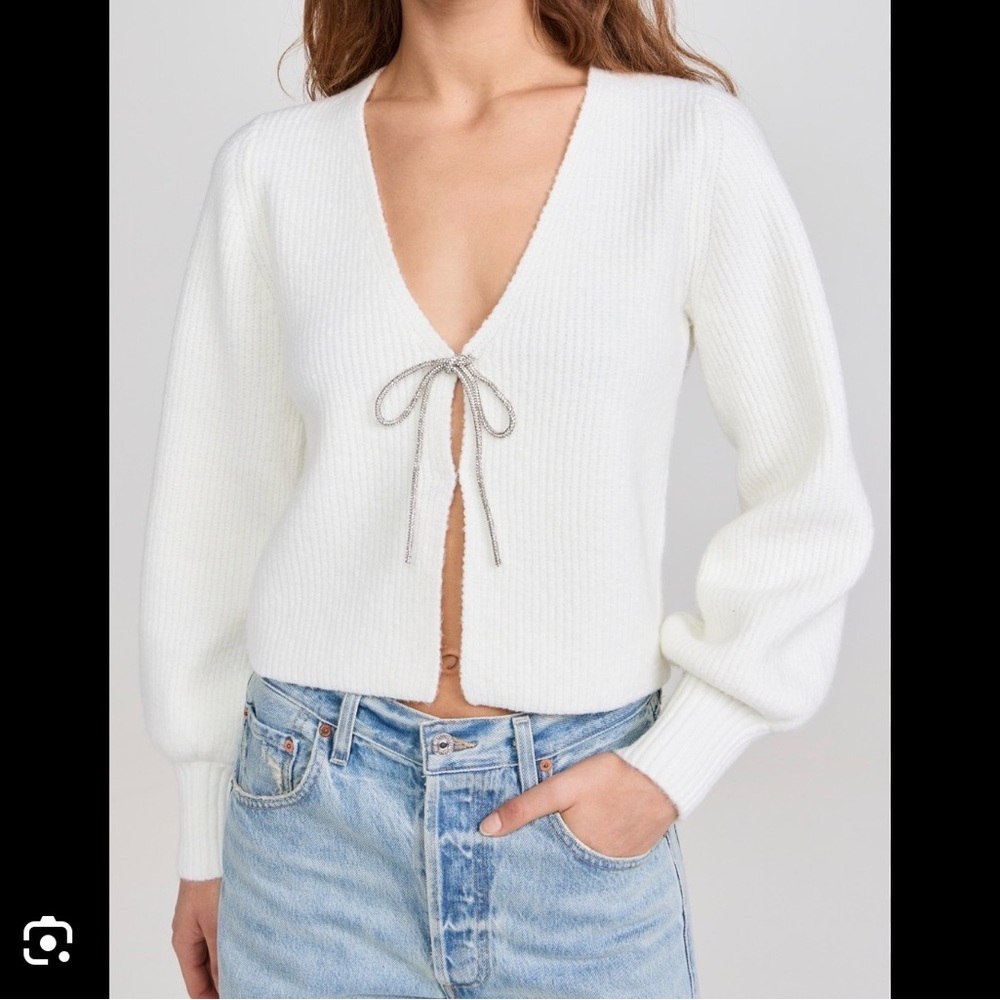 Wayf Cream V-Neck Sweater with Tie Detail